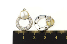 Load image into Gallery viewer, 18K 0.84 Ctw Button Pearl Diamond Circle Statement Earrings White Gold