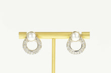 Load image into Gallery viewer, 18K 0.84 Ctw Button Pearl Diamond Circle Statement Earrings White Gold