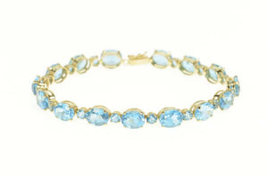 14K Oval Blue Topaz Statement Classic Bracelet 8" Yellow Gold