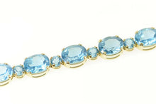 Load image into Gallery viewer, 14K Oval Blue Topaz Statement Classic Bracelet 8&quot; Yellow Gold