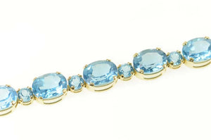 14K Oval Blue Topaz Statement Classic Bracelet 8" Yellow Gold