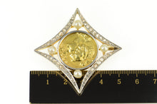 Load image into Gallery viewer, 18K Art Nouveau Lady Rose Diamond Frame Pearl Pin/Brooch Yellow Gold