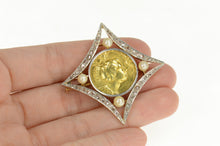 Load image into Gallery viewer, 18K Art Nouveau Lady Rose Diamond Frame Pearl Pin/Brooch Yellow Gold