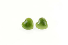 Load image into Gallery viewer, Gold Filled Carved Nephrite Heart Cabochon Stud Earrings