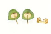 Load image into Gallery viewer, Gold Filled Carved Nephrite Heart Cabochon Stud Earrings