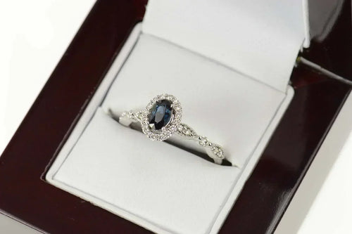 14K 0.85 Ctw Sapphire Diamond Halo Engagement Ring Size 7 White Gold