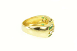 18K 1.58 Ctw Emerald Diamond Wavy Band Ring Size 7 Yellow Gold