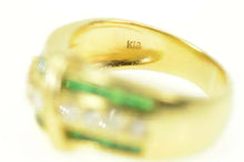 Load image into Gallery viewer, 18K 1.58 Ctw Emerald Diamond Wavy Band Ring Size 7 Yellow Gold