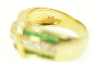 18K 1.58 Ctw Emerald Diamond Wavy Band Ring Size 7 Yellow Gold