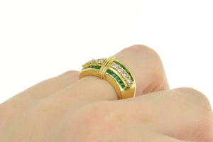 18K 1.58 Ctw Emerald Diamond Wavy Band Ring Size 7 Yellow Gold