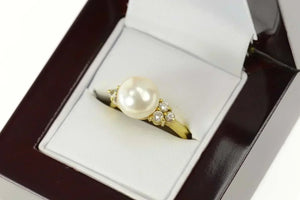 18K Pearl 0.24 Ctw Diamond Classic Engagement Ring Size 8.25 Yellow Gold