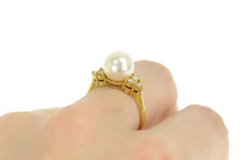 Load image into Gallery viewer, 18K Pearl 0.24 Ctw Diamond Classic Engagement Ring Size 8.25 Yellow Gold