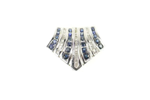 14K Natural Sapphire Diamond Striped Slide Pendant White Gold