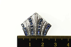 14K Natural Sapphire Diamond Striped Slide Pendant White Gold