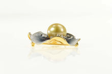 Load image into Gallery viewer, 18K Designer Pearl Diamond Lily Pad Leaf Flower Pendant/Pin Yellow Gold