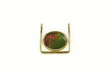 Load image into Gallery viewer, 18K Oval Ammolite Squared Artisanal Handmade Pendant Yellow Gold