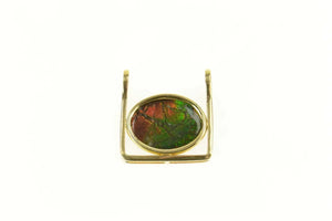 18K Oval Ammolite Squared Artisanal Handmade Pendant Yellow Gold