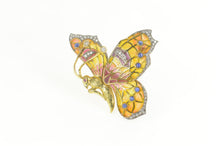 Load image into Gallery viewer, 18K 1.40 Ctw Diamond Sapphire Enamel Butterfly Pin/Brooch Yellow Gold