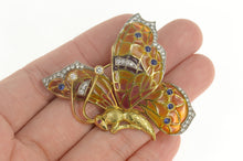 Load image into Gallery viewer, 18K 1.40 Ctw Diamond Sapphire Enamel Butterfly Pin/Brooch Yellow Gold