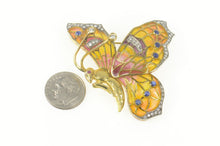 Load image into Gallery viewer, 18K 1.40 Ctw Diamond Sapphire Enamel Butterfly Pin/Brooch Yellow Gold