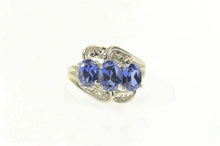 Load image into Gallery viewer, 10K Three Stone Iolite Diamond Wavy Engagement Ring Size 7 White Gold