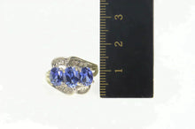 Load image into Gallery viewer, 10K Three Stone Iolite Diamond Wavy Engagement Ring Size 7 White Gold