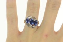 Load image into Gallery viewer, 10K Three Stone Iolite Diamond Wavy Engagement Ring Size 7 White Gold