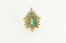 Load image into Gallery viewer, 18K 2.10 Ctw Pear Emerald Diamond Leaf Halo Ring Size 6.5 Yellow Gold