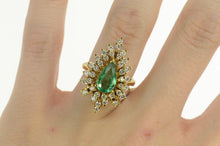 Load image into Gallery viewer, 18K 2.10 Ctw Pear Emerald Diamond Leaf Halo Ring Size 6.5 Yellow Gold