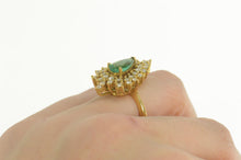 Load image into Gallery viewer, 18K 2.10 Ctw Pear Emerald Diamond Leaf Halo Ring Size 6.5 Yellow Gold