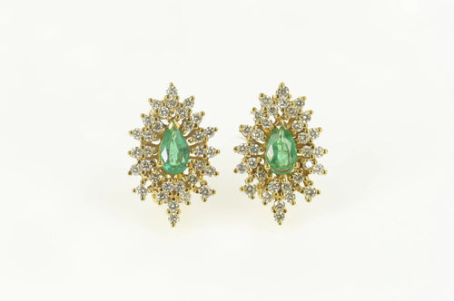 18K 3.42 Ctw Emerald Diamond Leaf Halo French Clip Earrings Yellow Gold