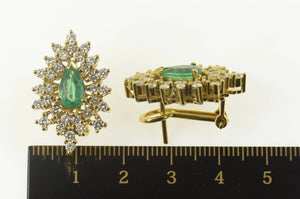 18K 3.42 Ctw Emerald Diamond Leaf Halo French Clip Earrings Yellow Gold