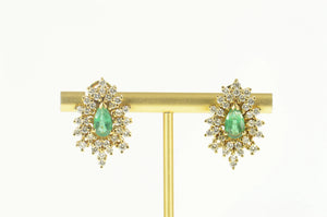 18K 3.42 Ctw Emerald Diamond Leaf Halo French Clip Earrings Yellow Gold