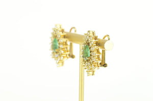 18K 3.42 Ctw Emerald Diamond Leaf Halo French Clip Earrings Yellow Gold