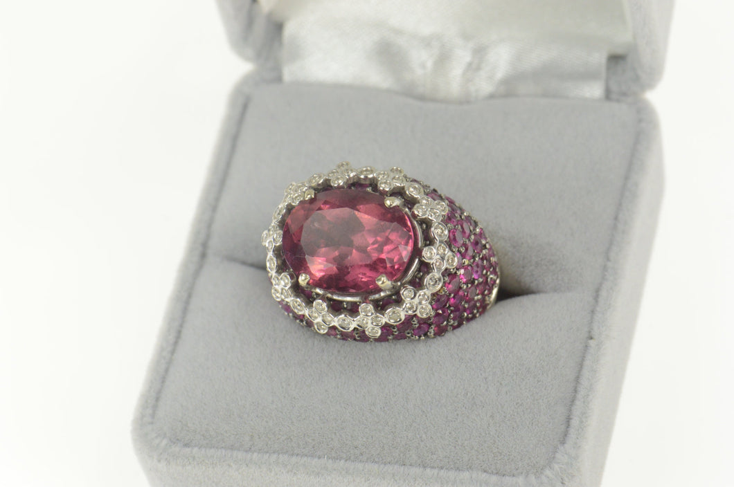 18K 13.59 Ctw Pink Tourmaline Sapphire Diamond Ring Size 7.5 Yellow Gold