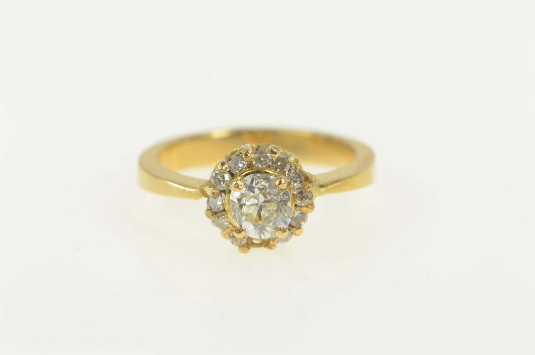 18K 0.60 Ctw Old Mine Cut Diamond Halo Engagement Ring Size 4.75 Yellow Gold
