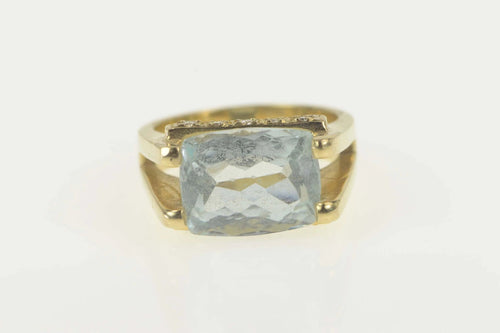 14K 4.70 Ctw Aquamarine Diamond Cocktail Ring Size 6 Yellow Gold