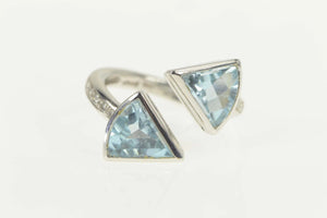 18K Blue Topaz Diamond Arrow Wrap Bypass Ring Size 6.5 White Gold