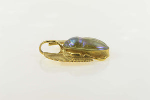 14K Iridescent Glass Scarab Egyptian Life Symbol Pendant Yellow Gold