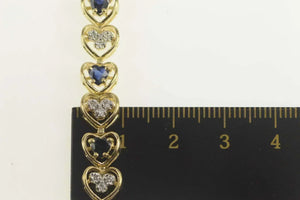 10K 3.90 Ctw Heart Natural Sapphire Diamond Bracelet 7" Yellow Gold