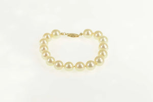 14K 8.5mm Pearl Strand Classic Retro Statement Bracelet 7" Yellow Gold