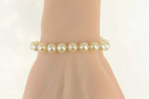 14K 8.5mm Pearl Strand Classic Retro Statement Bracelet 7" Yellow Gold