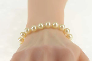 14K 8.5mm Pearl Strand Classic Retro Statement Bracelet 7" Yellow Gold