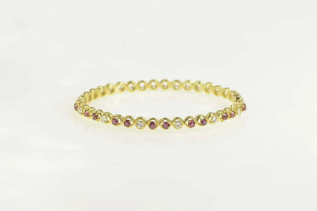 18K 1.92 Ctw Ruby Diamond Encrusted Bangle Bracelet 6.25