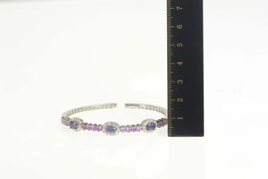 18K 3.80 Ctw Iolite Diamond Halo Pink Topaz Bracelet 6.5" White Gold