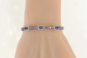 18K 3.80 Ctw Iolite Diamond Halo Pink Topaz Bracelet 6.5" White Gold