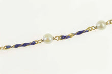 Load image into Gallery viewer, 18K Pearl Blue Enamel Twist Bar Statement Bracelet 7&quot; Yellow Gold