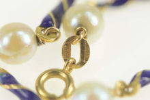 Load image into Gallery viewer, 18K Pearl Blue Enamel Twist Bar Statement Bracelet 7&quot; Yellow Gold