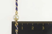 Load image into Gallery viewer, 18K Pearl Blue Enamel Twist Bar Statement Bracelet 7&quot; Yellow Gold