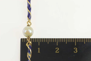 18K Pearl Blue Enamel Twist Bar Statement Bracelet 7" Yellow Gold